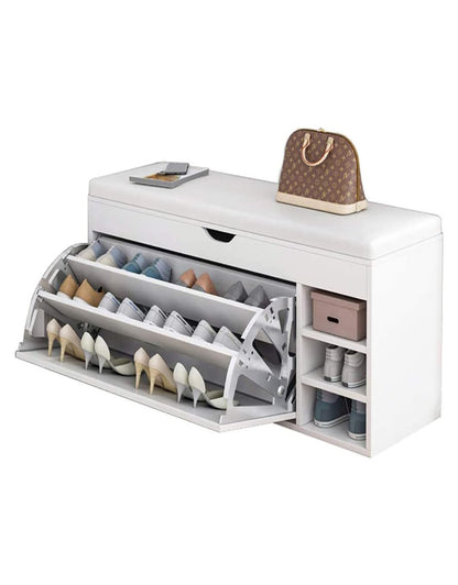 Shoe Rack Bench With Seat | Shoe Rack Shoe Cabinet with Leather Seat and Flip Drawer