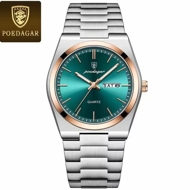 POEDAGAR Watch for Men Business Dress Analog Quartz | Green Dial