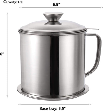 مصفاة شحوم ووعاء تخزين زيت من الفولاذ المقاوم للصدأ عالي الجودة 304 (1.3 لتر)