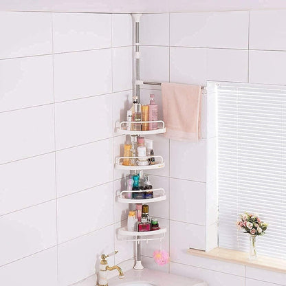 Shower Caddy Corner Tension Pole, Rustproof 4 Tier Adjustable Shower Shelf
