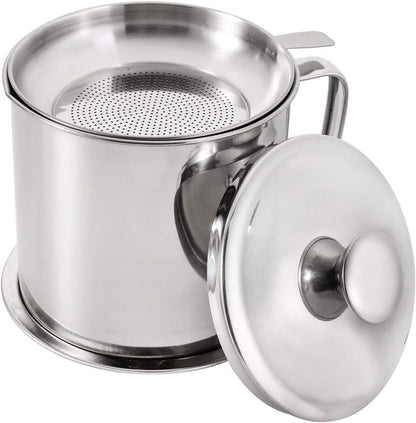 مصفاة شحوم ووعاء تخزين زيت من الفولاذ المقاوم للصدأ عالي الجودة 304 (1.3 لتر)