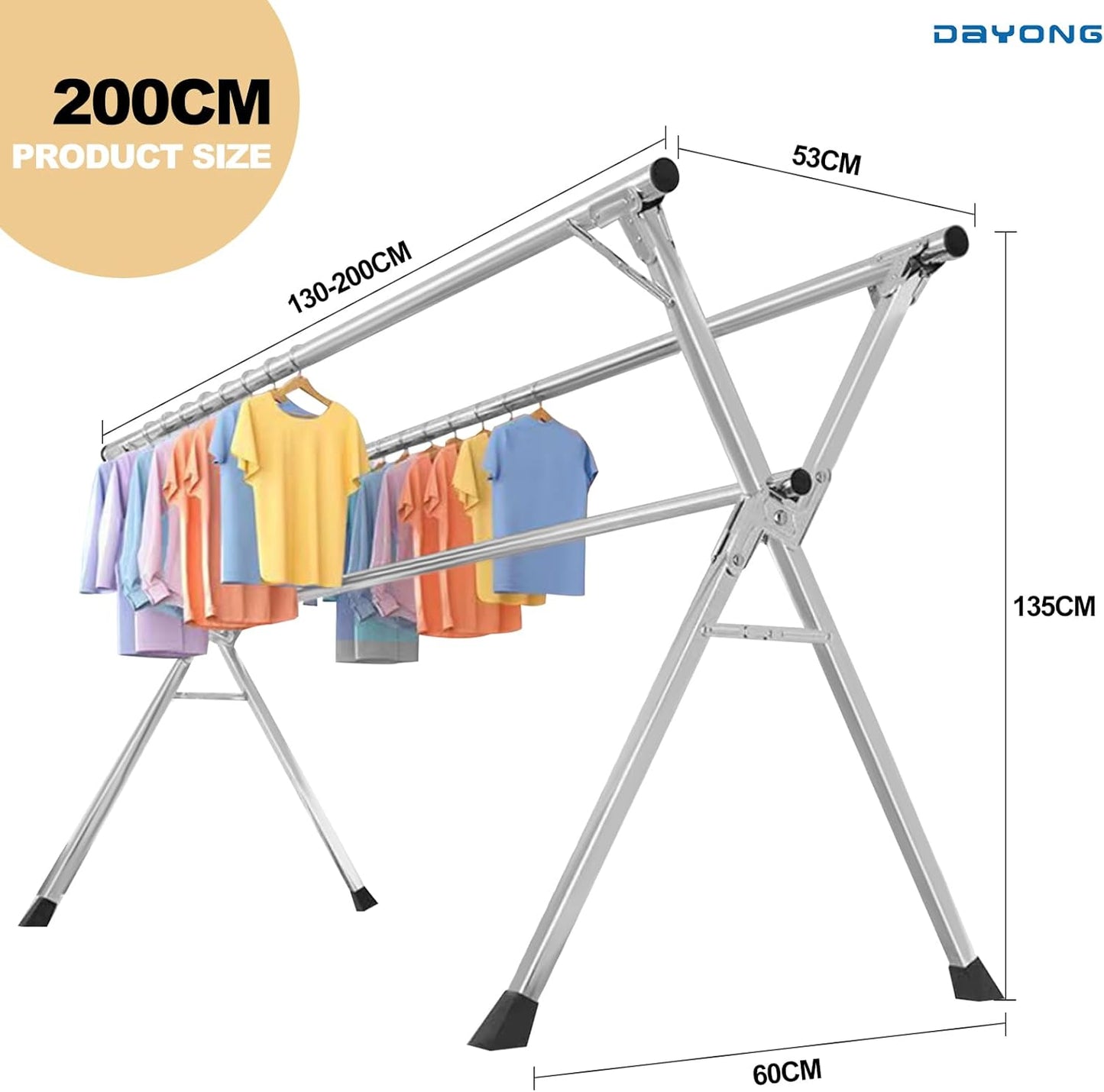 رف تجفيف الملابس القابل للطي والمصنوع من الفولاذ المقاوم للصدأ عالي التحمل مع قضبان ثلاثية قابلة للتعديل