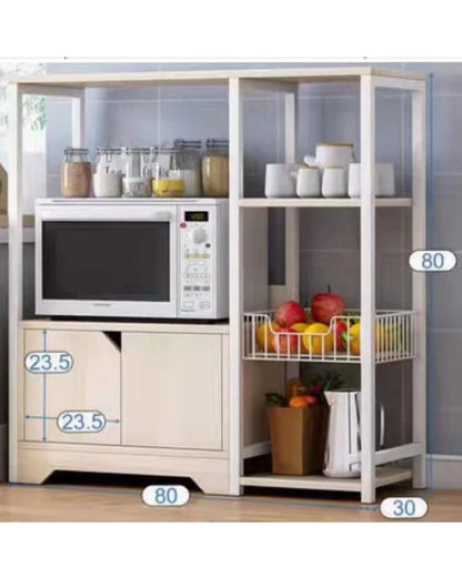 رف مطبخ عتيق لتخزين الأدوات المنزلية وحامل ميكروويف مع خزانة 