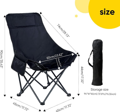 Portable Folding Camping Chair with High Back Upholstered Side Pocket Headrest