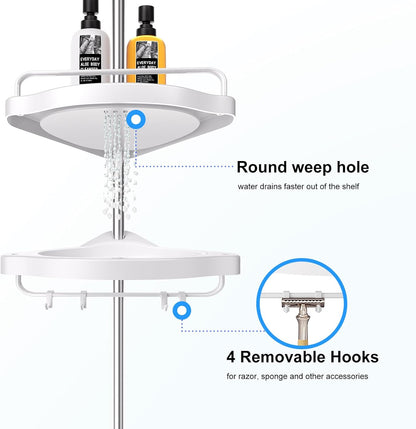 Shower Caddy Corner Tension Pole, Rustproof 4 Tier Adjustable Shower Shelf