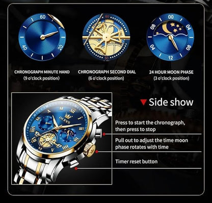 OLEVS Mens Watches Chronograph Business Dress Quartz Stainless Steel Waterproof Luminous Date Wrist Watch