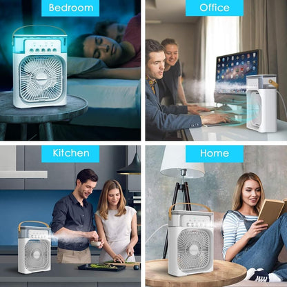 Portable Fan Mini Air Conditioner Fan, 600ML Water Tank Humidifier Desk Fan, 7 Color LED Light Desktop Misting Fast Cooling Fan