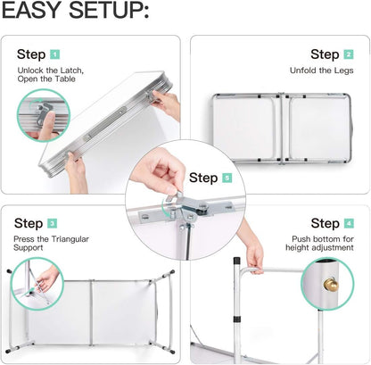 Folding Camping Table, Portable Adjustable Height Table, Lightweight Aluminum Material