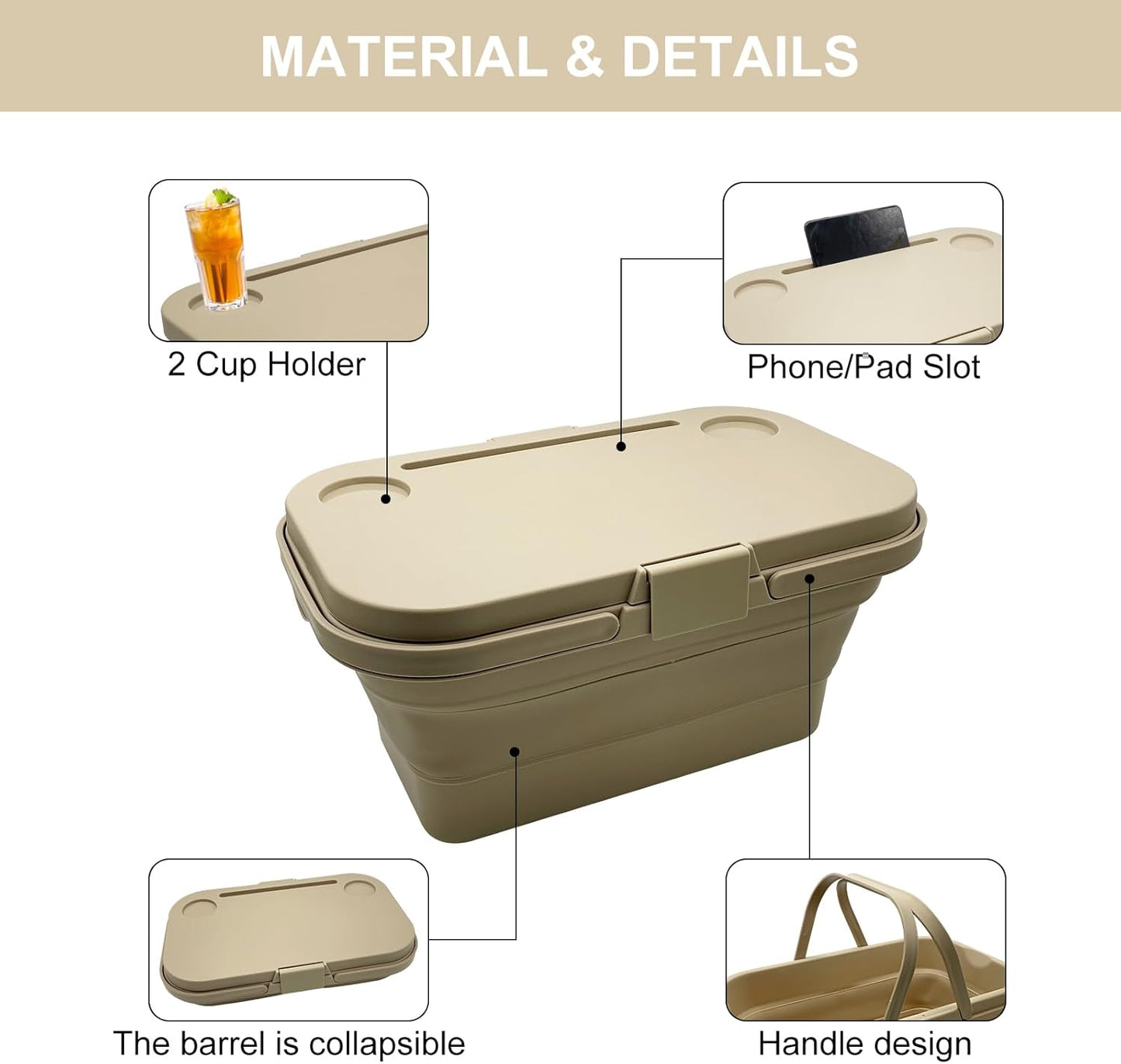 سلة نزهة قابلة للطي | سلة تخييم قابلة للطي بسعة كبيرة مع طاولة 