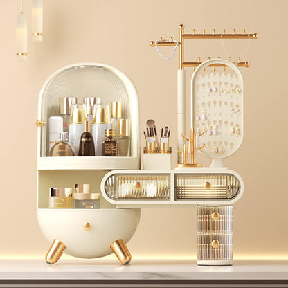 منظم مكياج مع مرآة LED، علبة عرض لتخزين مستحضرات التجميل بسعة كبيرة 