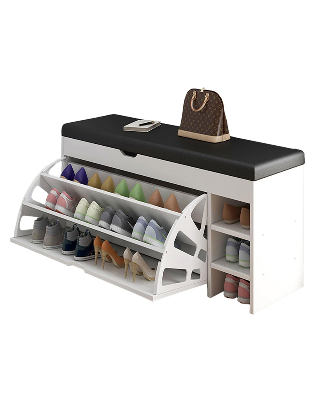 Shoe Rack Bench With Seat | Shoe Rack Shoe Cabinet with Leather Seat and Flip Drawer