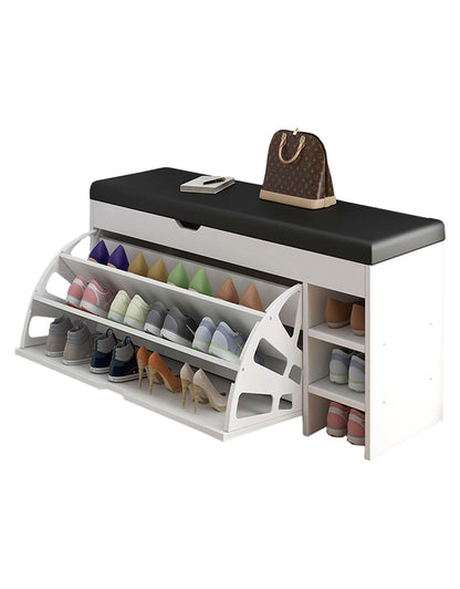 Shoe Rack Bench With Seat | Shoe Rack Shoe Cabinet with Leather Seat and Flip Drawer