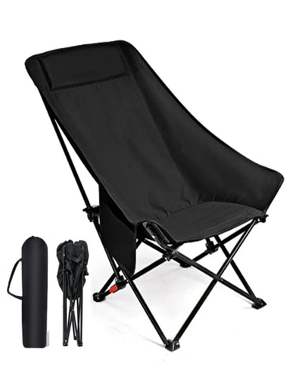 Portable Folding Camping Chair with High Back Upholstered Side Pocket Headrest
