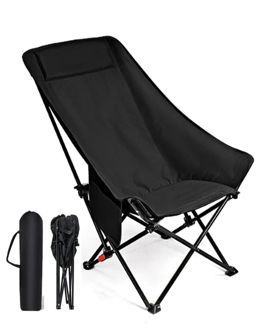 Portable Folding Camping Chair with High Back Upholstered Side Pocket Headrest