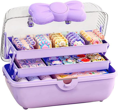 صندوق تخزين متعدد الأغراض مكون من 3 طبقات، صندوق أدوات إكسسوارات شعر لطيفة للفتيات (صندوق فقط) 