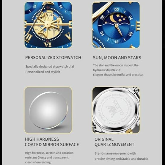 OLEVS Mens Watches Chronograph Business Dress Quartz Stainless Steel Waterproof Luminous Date Wrist Watch