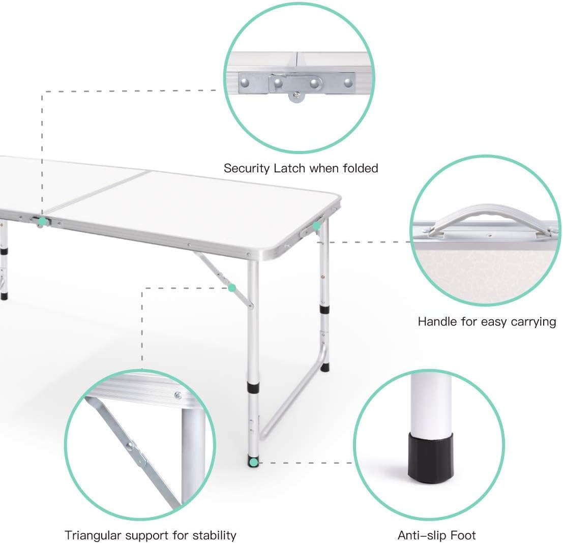 Folding Camping Table, Portable Adjustable Height Table, Lightweight Aluminum Material