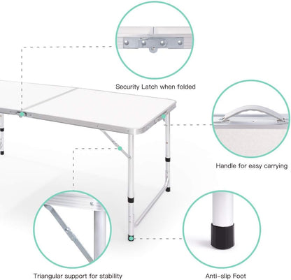 Folding Camping Table, Portable Adjustable Height Table, Lightweight Aluminum Material