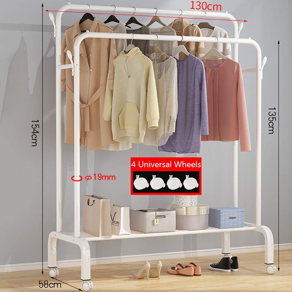 Cloth Rack, Clothes Hanger Stand Clothes Dryer Rail with Branch Hook (130cm-White)
