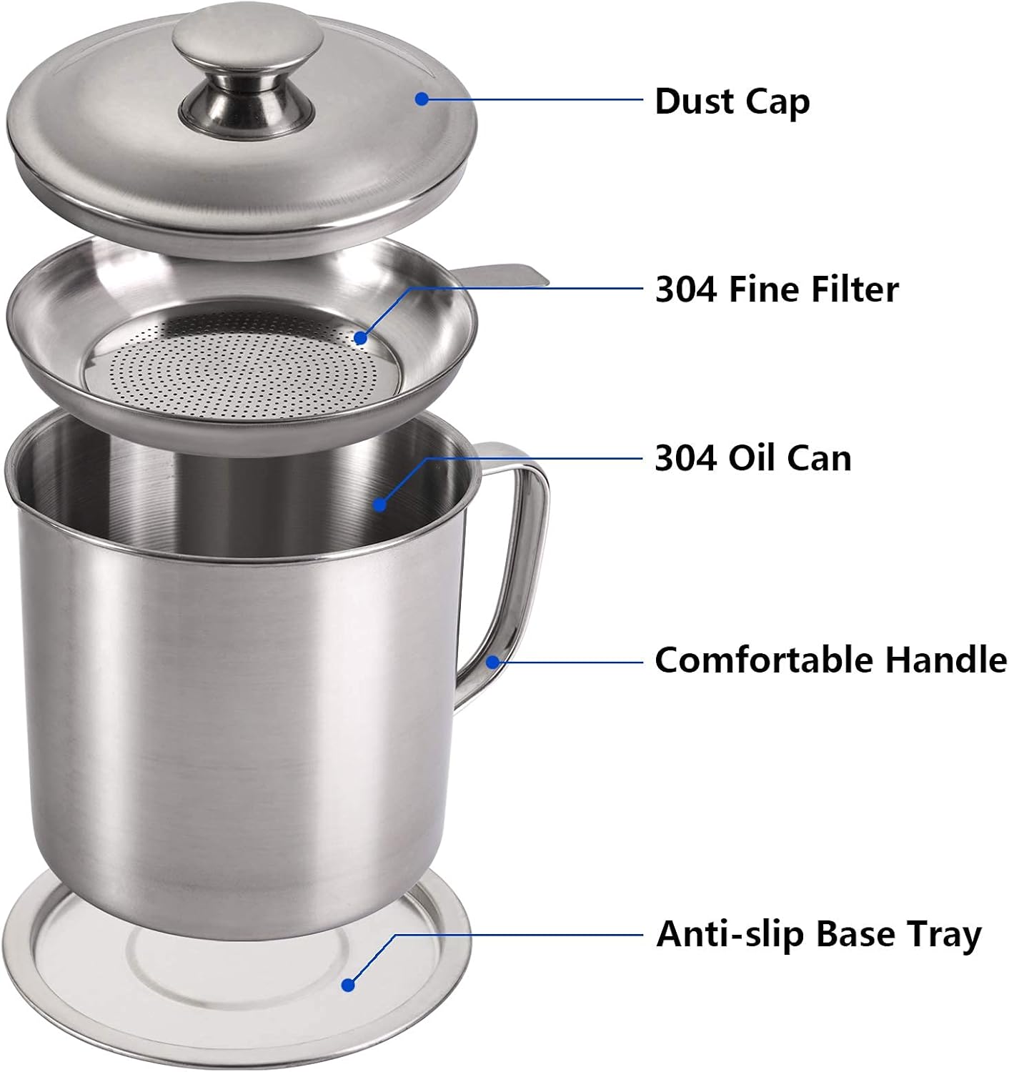 مصفاة شحوم ووعاء تخزين زيت من الفولاذ المقاوم للصدأ عالي الجودة 304 (1.3 لتر)