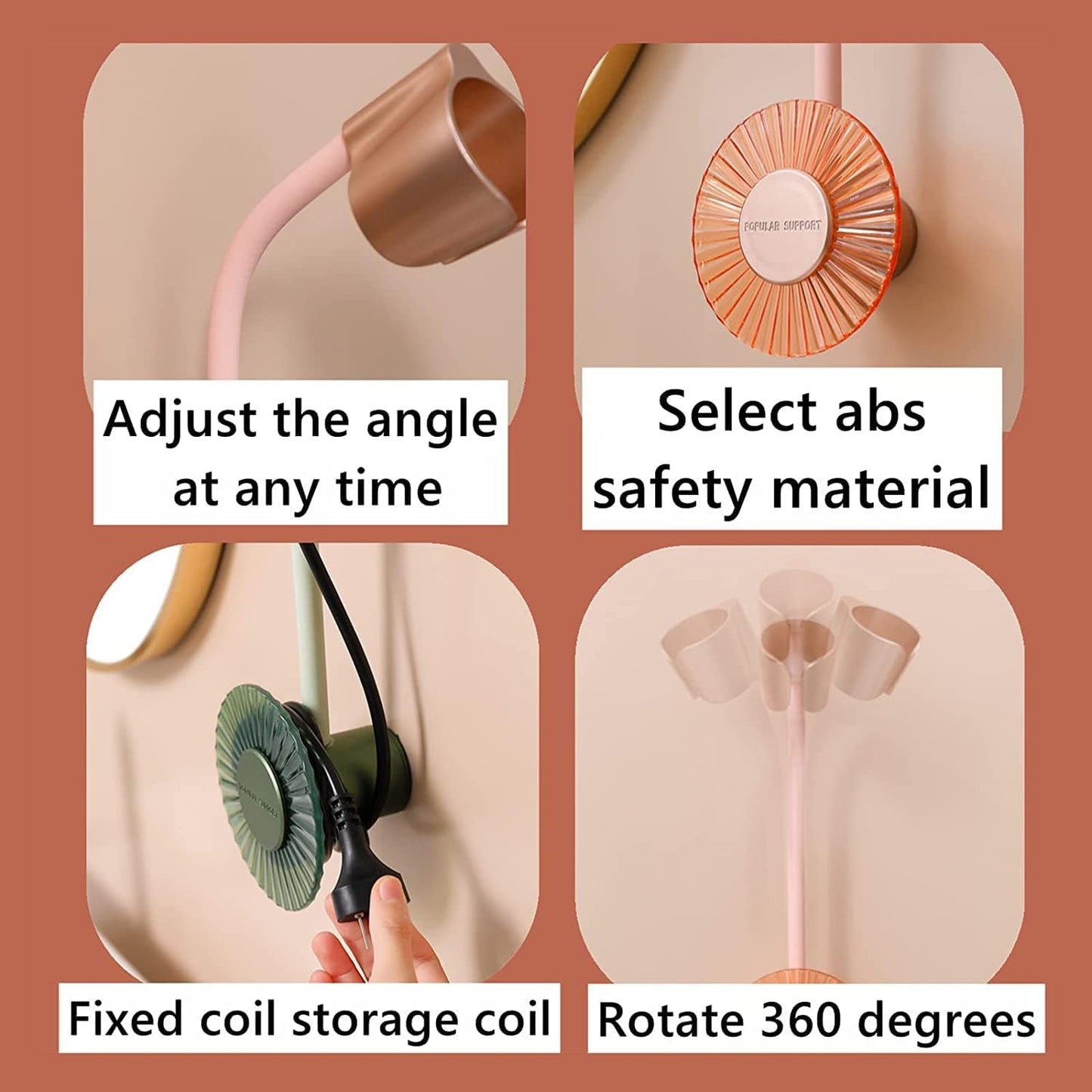 حامل مجفف شعر دوار قابل للتعديل، بدون استخدام اليدين، مصنوع من مادة ABS، يُثبّت على الحائط | الكمية محدودة 