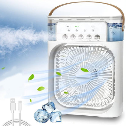 Portable Fan Mini Air Conditioner Fan, 600ML Water Tank Humidifier Desk Fan, 7 Color LED Light Desktop Misting Fast Cooling Fan