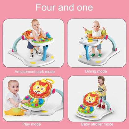 4 in 1 Baby Learning Walker,Sitting Posture Multi-Function Baby Stroller Security Center, sit-to-Stand