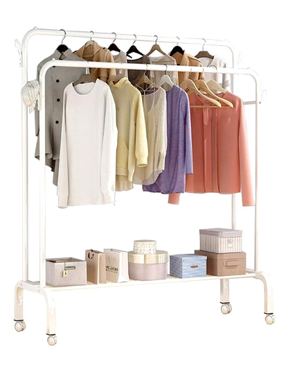 Cloth Rack, Clothes Hanger Stand Clothes Dryer Rail with Branch Hook (130cm-White)