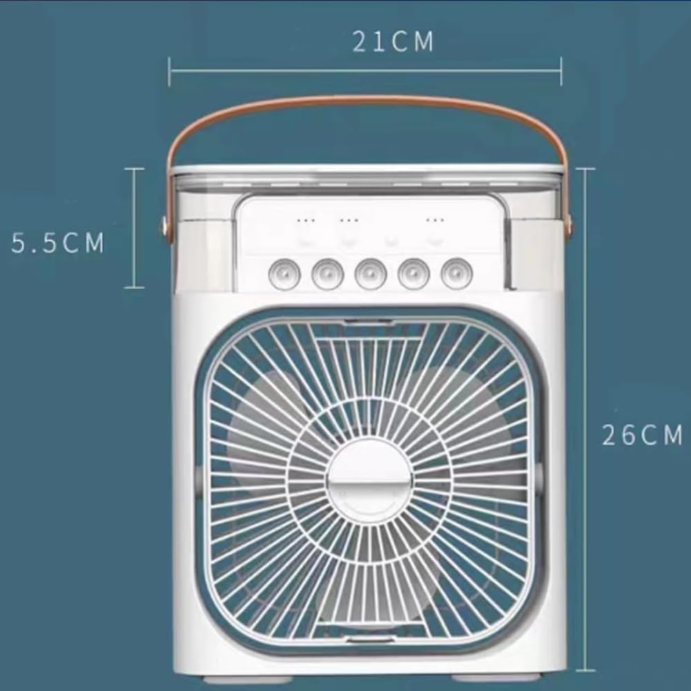Portable Fan Mini Air Conditioner Fan, 600ML Water Tank Humidifier Desk Fan, 7 Color LED Light Desktop Misting Fast Cooling Fan