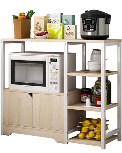 رف مطبخ عتيق لتخزين الأدوات المنزلية وحامل ميكروويف مع خزانة 