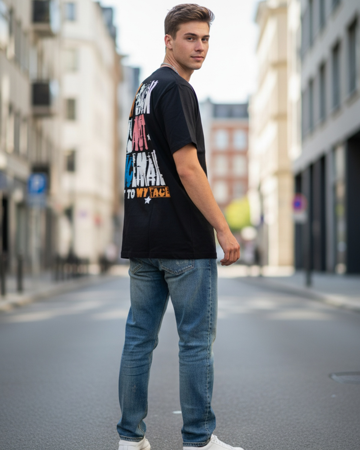 Stylish Custom Printed T-Shirt - Bold Graphic Black Tee