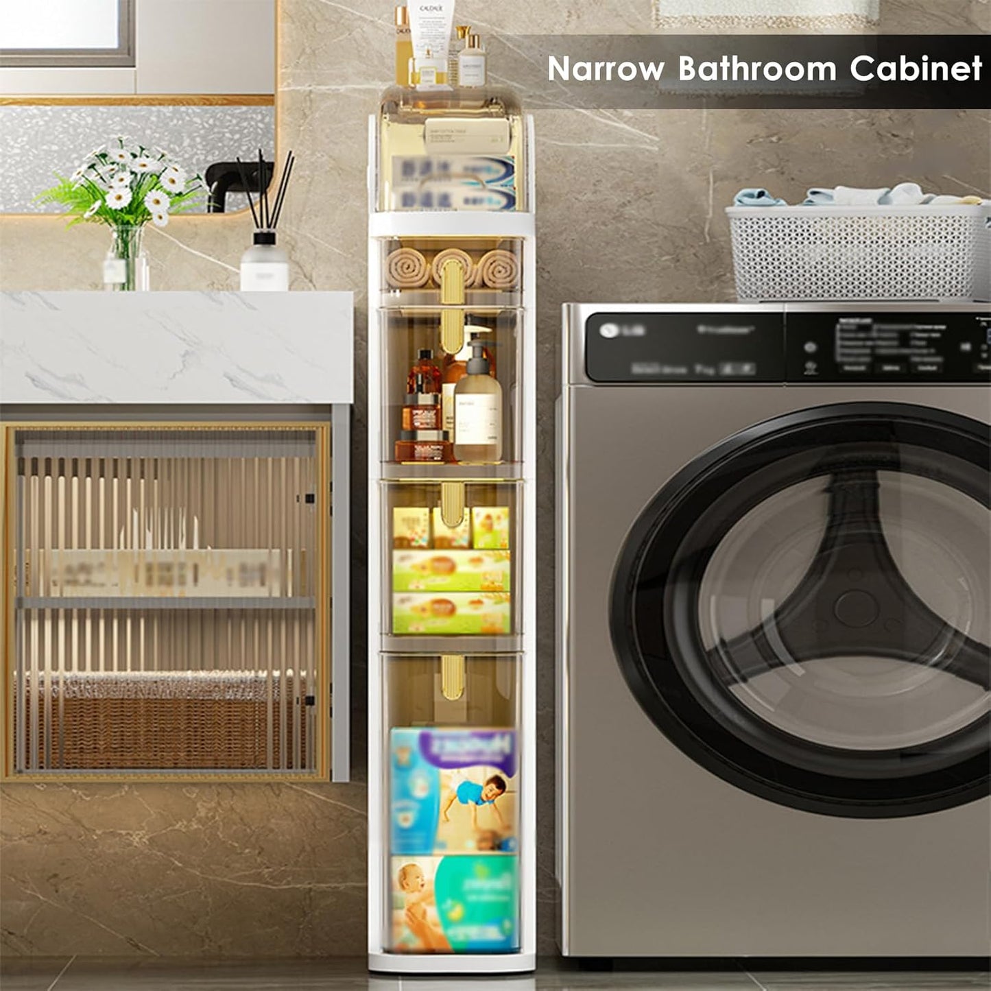 Slim Bathroom Storage Cabinet with 4 Tiers