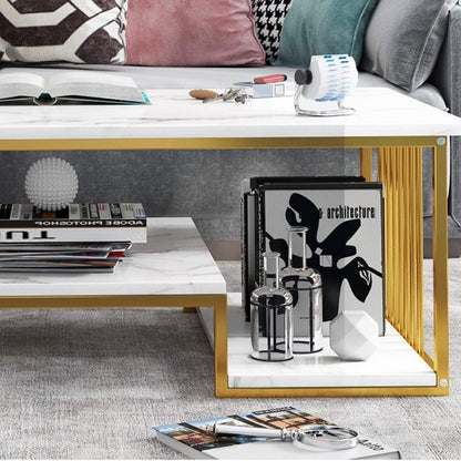 Coffee Table with Storage, Rectangular Sofa Tables Open Shelf for Living Room
