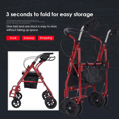 Folding Four Wheel Rollator, Lightweight Mobility Walker with Seat & Carry Bag