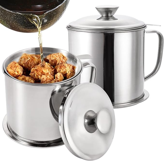 مصفاة شحوم ووعاء تخزين زيت من الفولاذ المقاوم للصدأ عالي الجودة 304 (1.3 لتر)