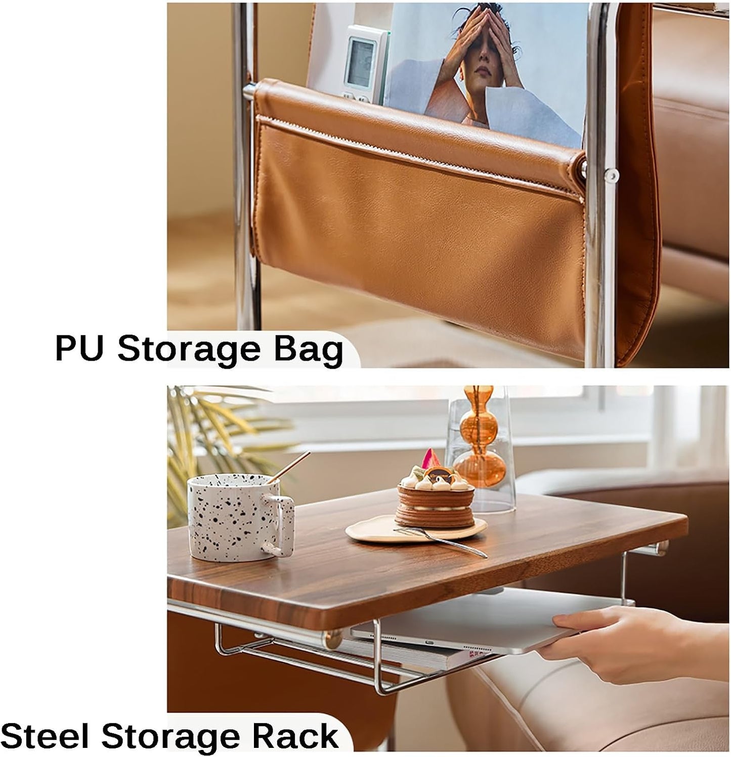 طاولة جانبية للأريكة، طاولة جانبية للأريكة على شكل حرف C مع عجلات (غرفة المعيشة، غرفة النوم، بجانب السرير) 