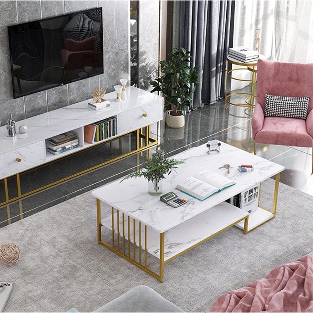 Coffee Table with Storage, Rectangular Sofa Tables Open Shelf for Living Room