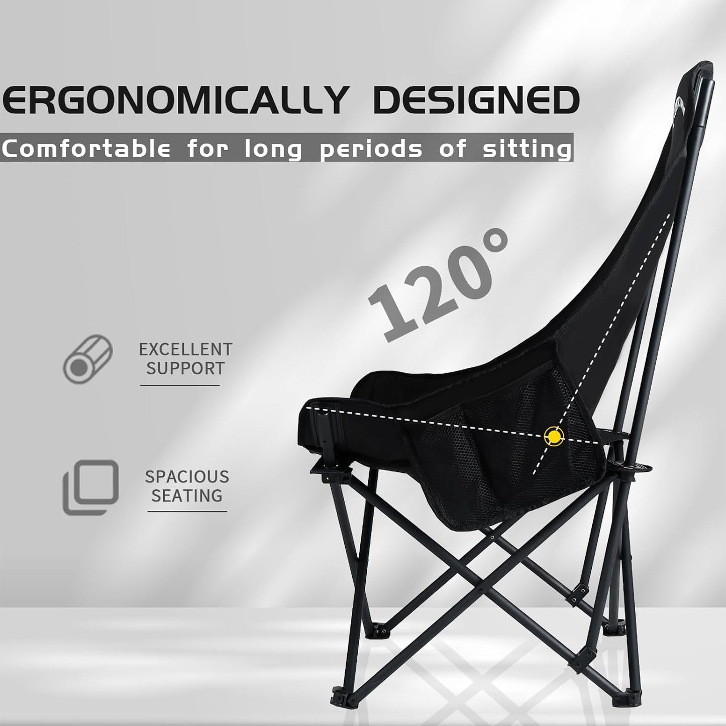 Portable Folding Camping Chair with High Back Upholstered Side Pocket Headrest