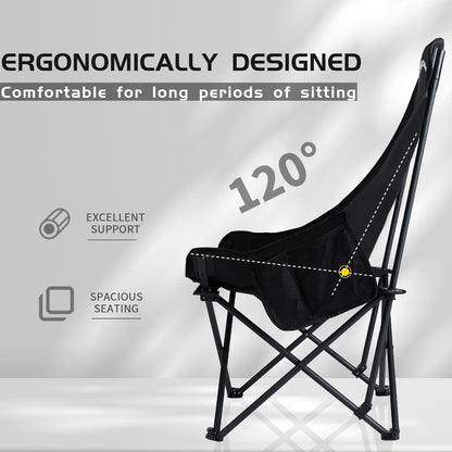 Portable Folding Camping Chair with High Back Upholstered Side Pocket Headrest