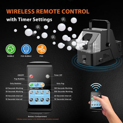 Fog Bubble Machine 450W with Timer Settings and Wireless Remote Control for Indoor Outdoor Birthday - Wedding - Christmas Party and Halloween
