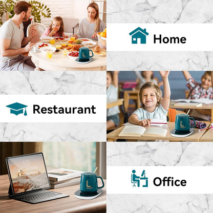 Cup Heater Set, 380ml Ceramic Explosion Proof Coffee Mug Temperature Control