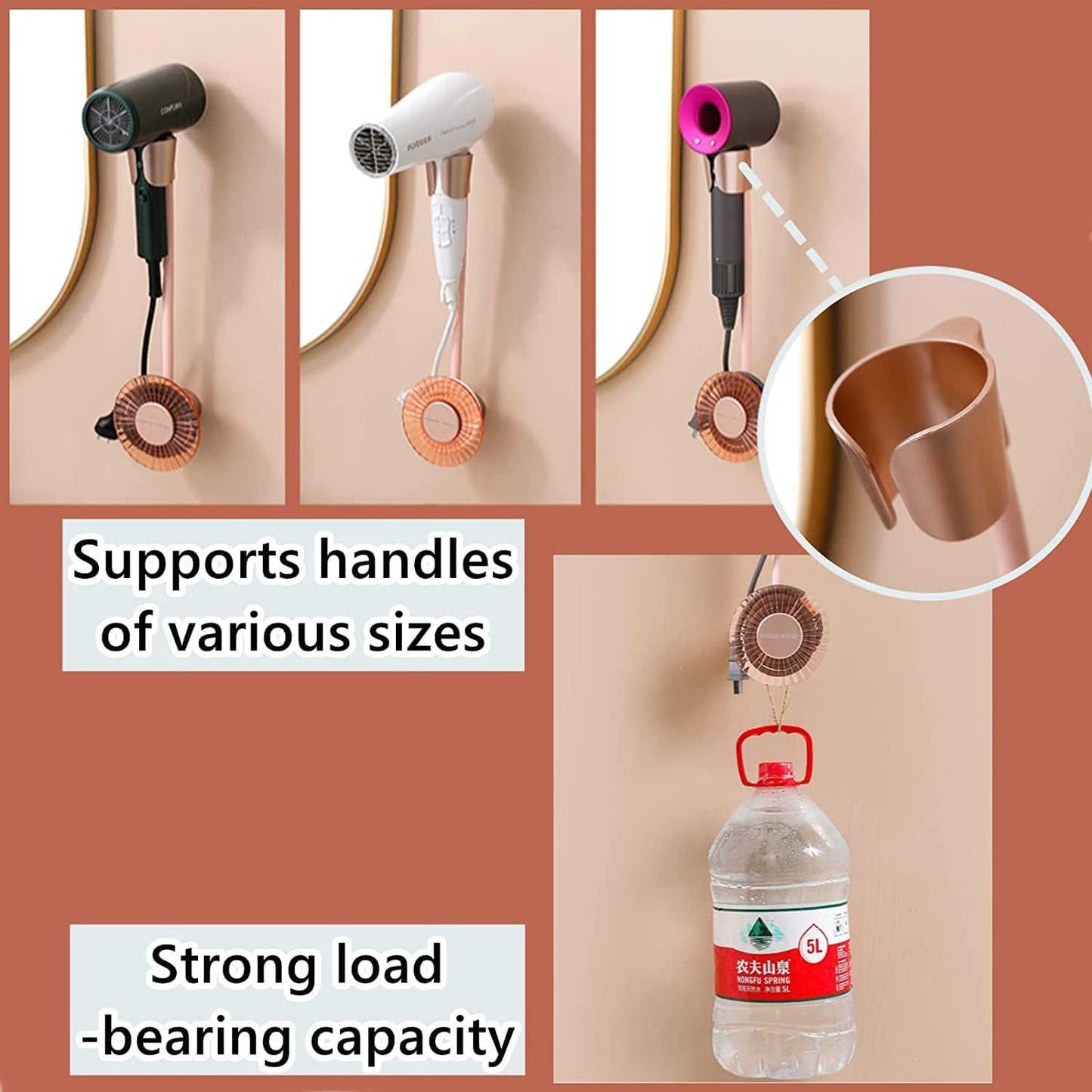 حامل مجفف شعر دوار قابل للتعديل، بدون استخدام اليدين، مصنوع من مادة ABS، يُثبّت على الحائط | الكمية محدودة 