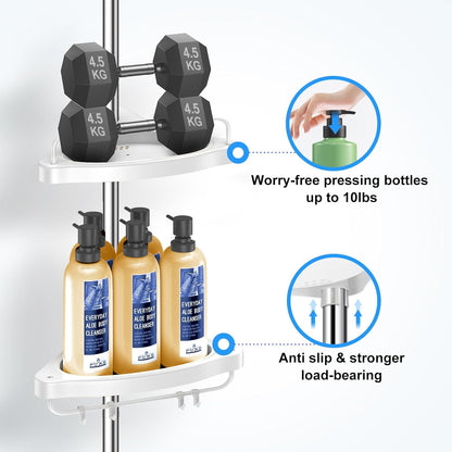 Shower Caddy Corner Tension Pole, Rustproof 4 Tier Adjustable Shower Shelf