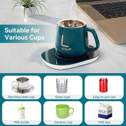 Cup Heater Set, 380ml Ceramic Explosion Proof Coffee Mug Temperature Control
