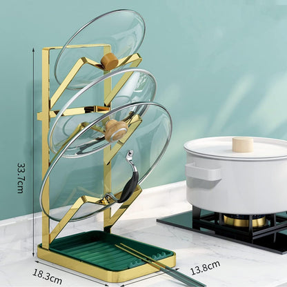 Pot Lid Holder 3 Layer With Removable Drain Tray Lid Stand Rack