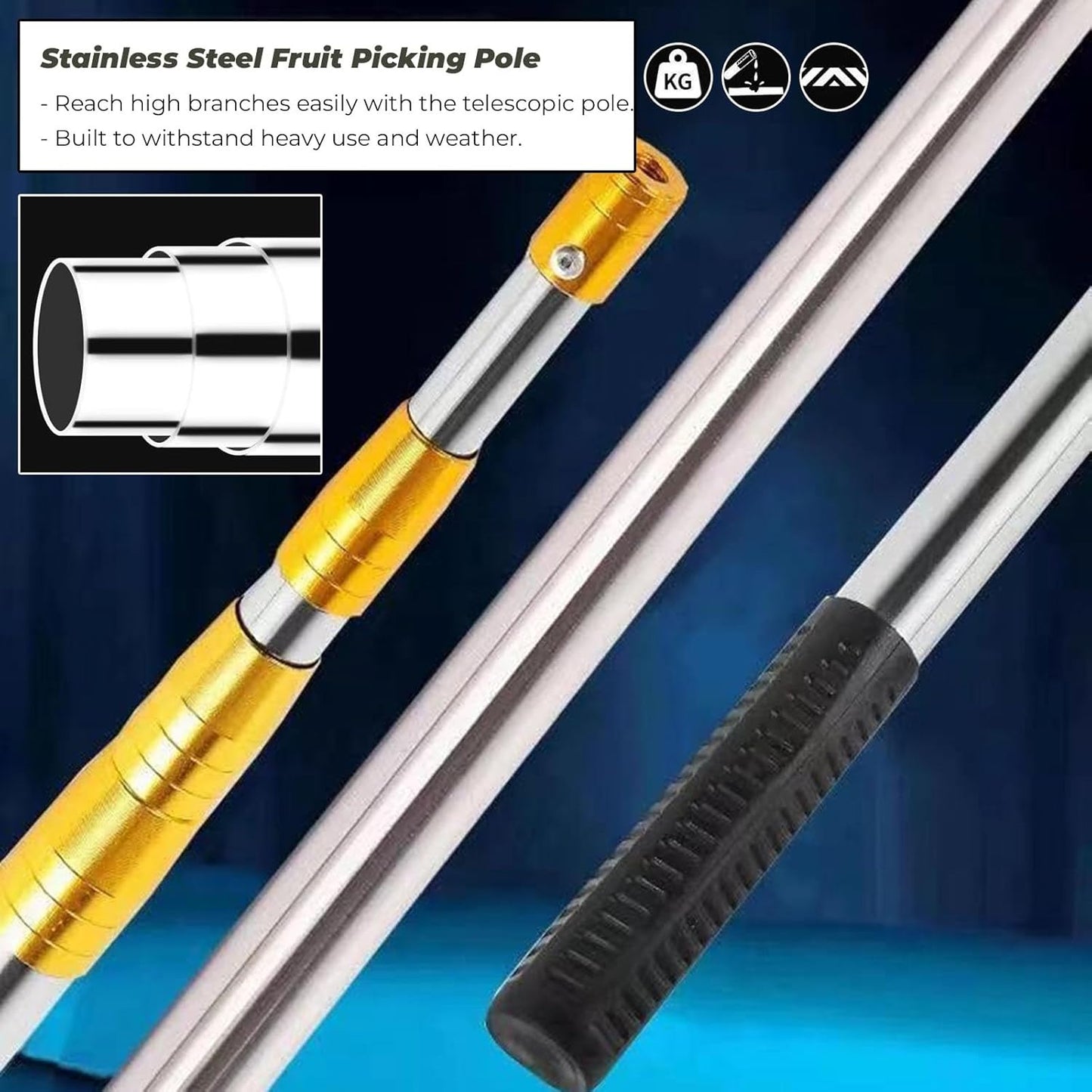 منتقي فواكه تلسكوبي من الفولاذ المقاوم للصدأ مع سلة ناعمة