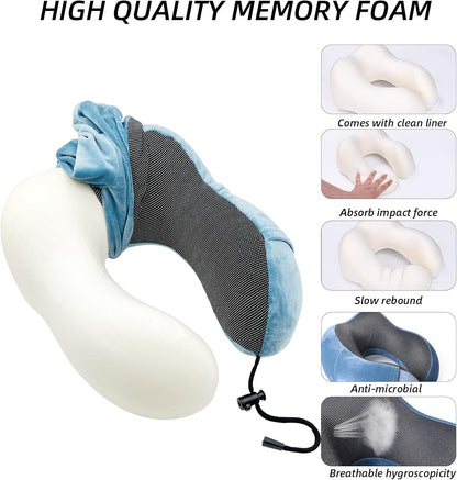 Travel Pillow 100% Pure Memory Foam Neck Pillow | Airplane Travel Kit Home Office Car &amp; Home Use