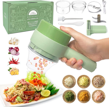 4 in 1 Handheld Electric Vegetable Cutter Set, Portable Mini Wireless Food Processor with Brush