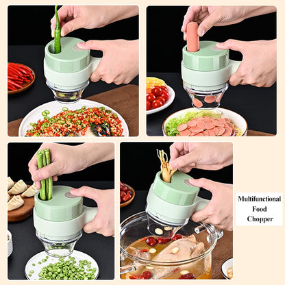4 in 1 Handheld Electric Vegetable Cutter Set, Portable Mini Wireless Food Processor with Brush