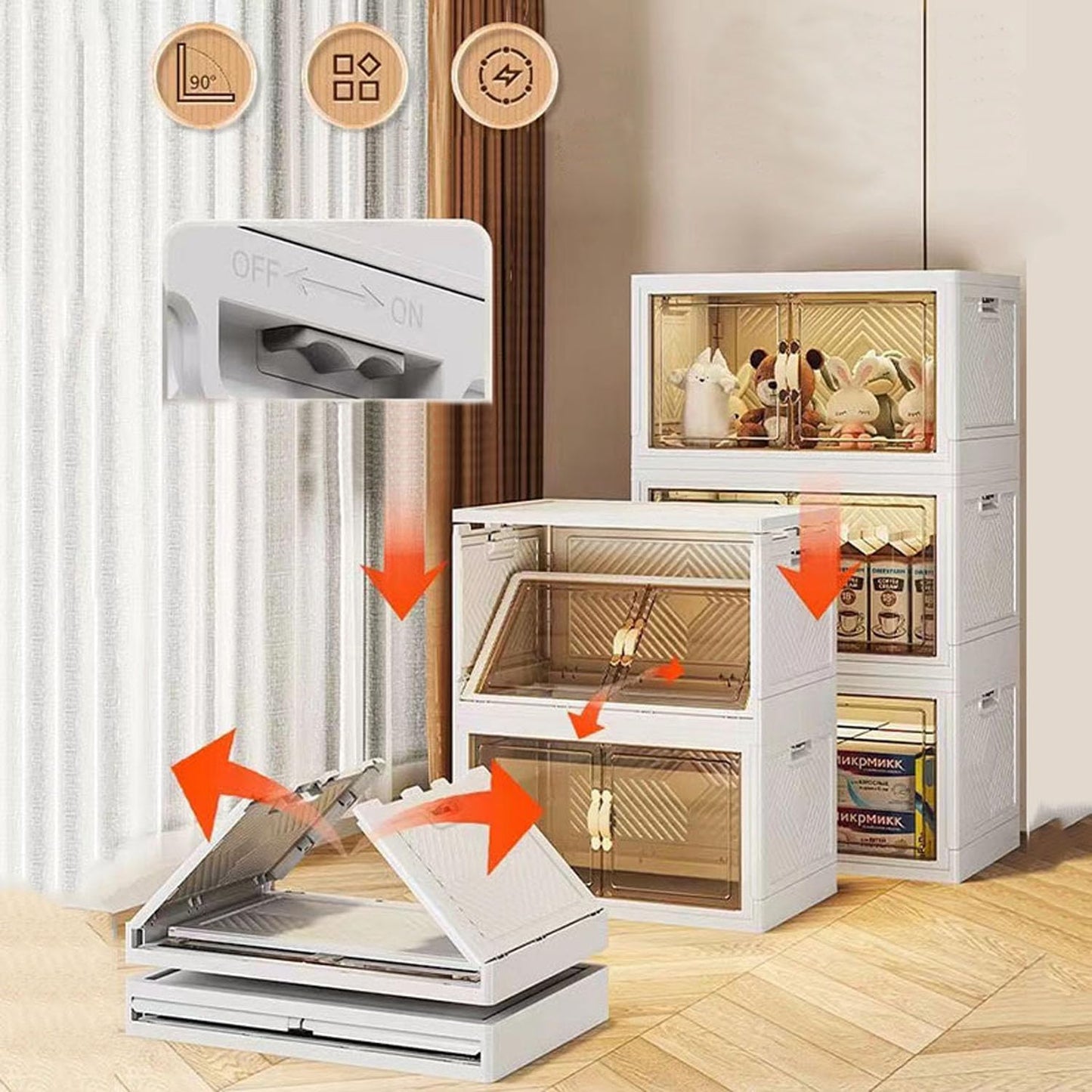 Plastic Storage Cabinets with Wheels, 4 x 63L Room Organizer